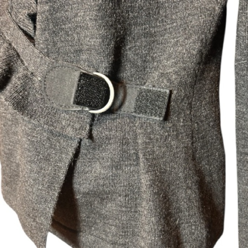 Elegant Merino 100% Wool V-neck Wrap Sweater Women Petite S Gray Ruffle Trim - Picture 6 of 10